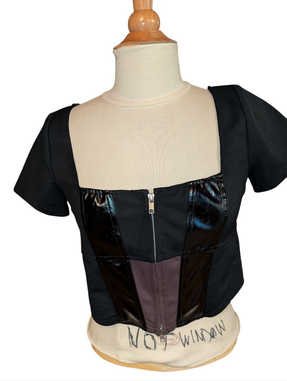 I.Am.Gia Brown And Black Zip Front Faux Leather Accents Short Sleeve Size M